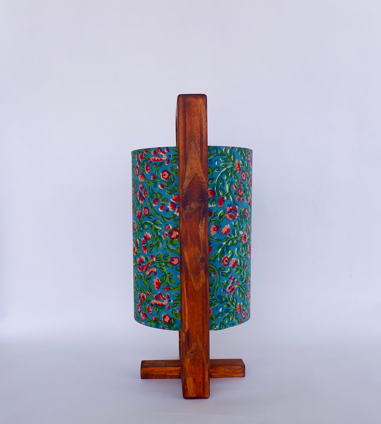 The Plus Table Lamp Peacock Green Floral Print Wooden