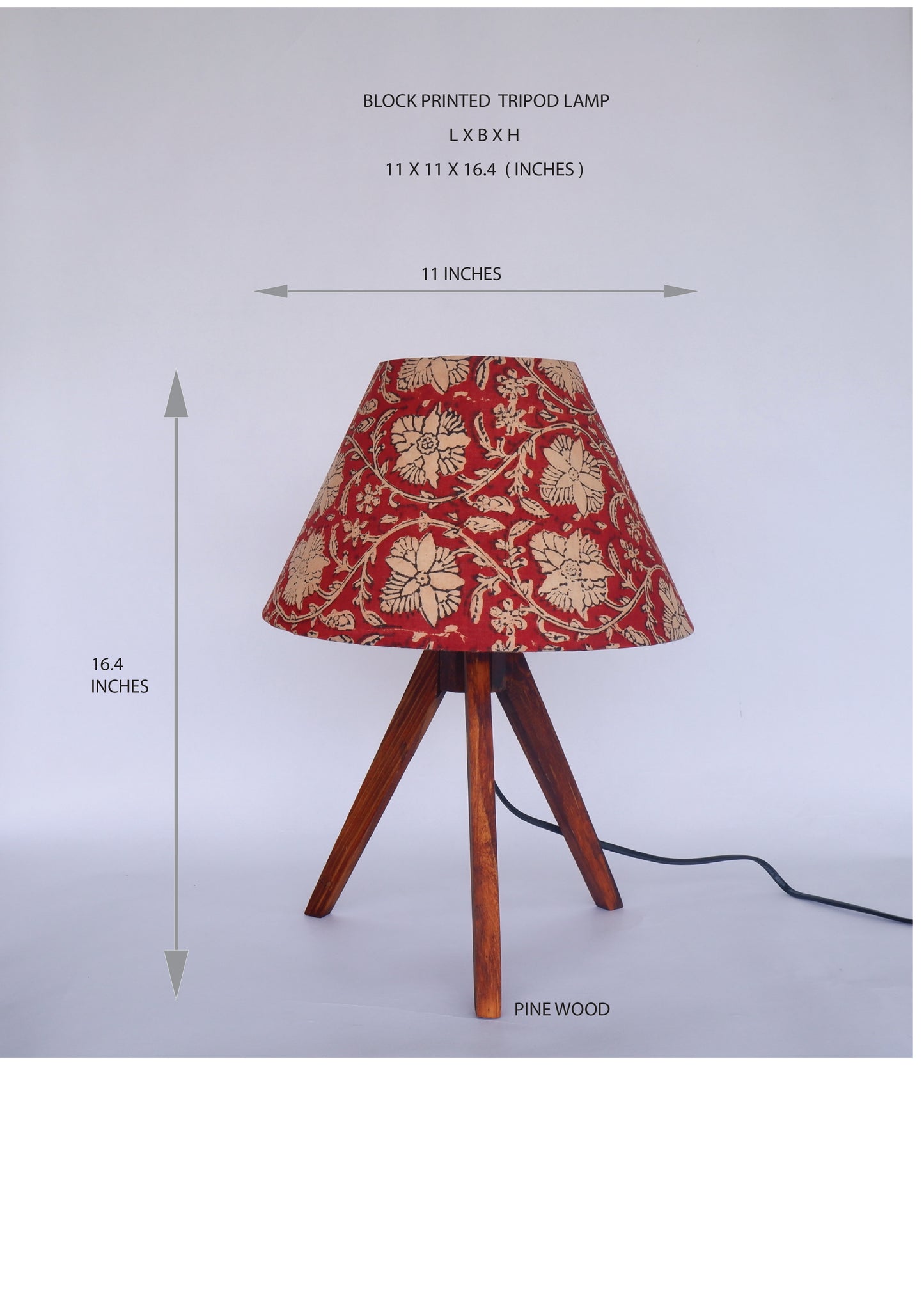 Tripod Lamp Crimson Red Floral Print