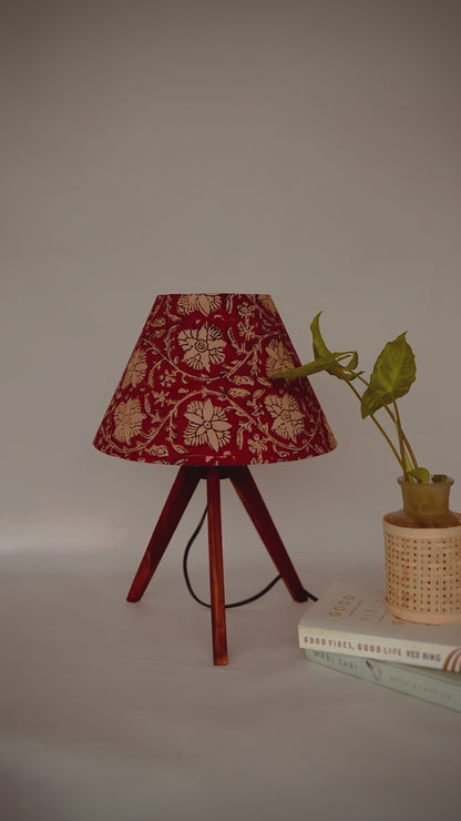 Tripod Lamp Crimson Red Floral Print